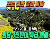 [구미장천토지] 평당 8천원대 파격가! 12,120평 총 1억, 도로 접…
